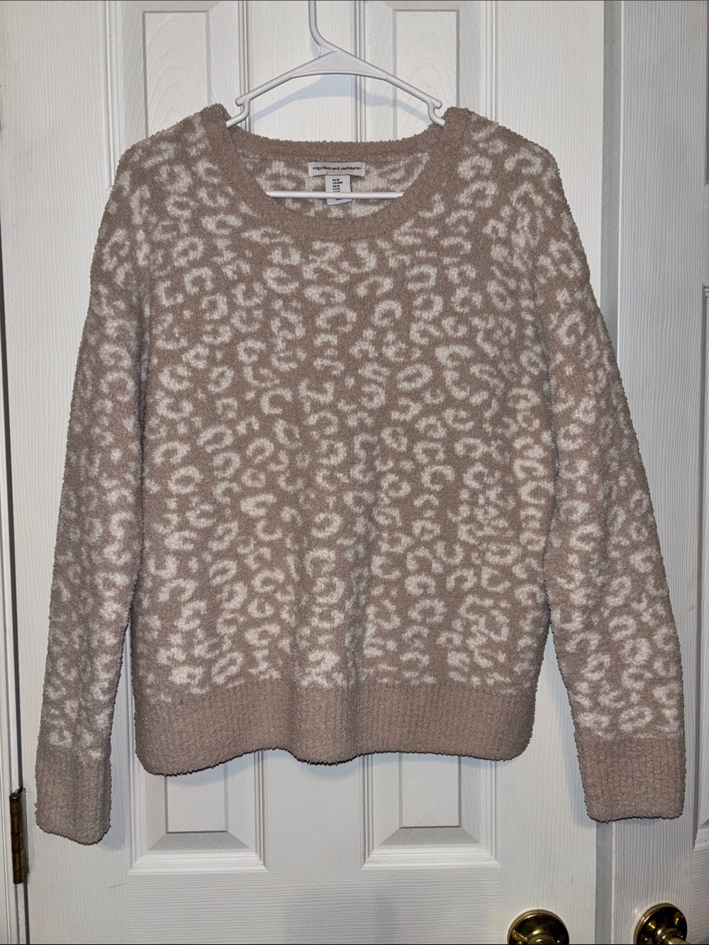 cupcakes & cashmere Taupe and Cream Leopard-Print Crewneck Sweater
